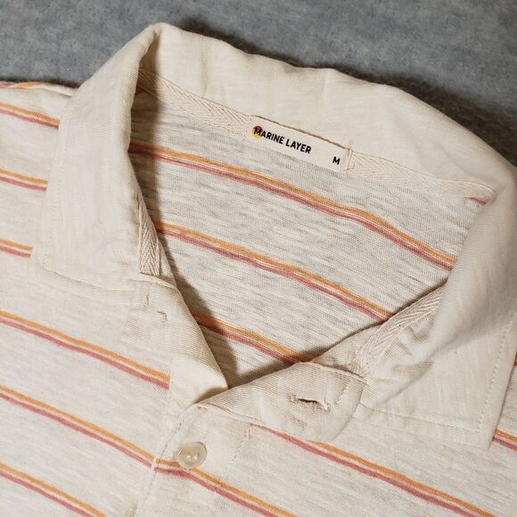 Marine Layer Heavy Slub Polo Shirt Mens M Cream Off White Warm Stripe Summer - Picture 3 of 7